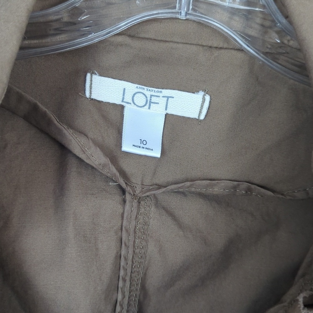 Ann Taylor Khaki Brass Button Down Asymmetrical Moto Jacket Size 10 - Picture 3 of 8